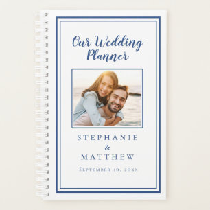 Custom Photo Planner Simple Blue & White Wedding