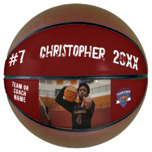 Custom photo player name number team logo Red Basketball