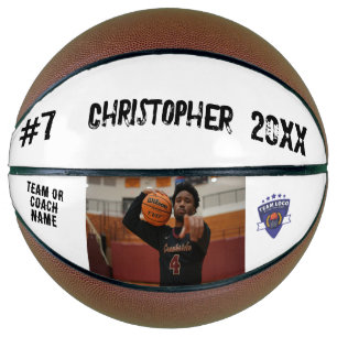 Custom photo player name number team logo white basketball