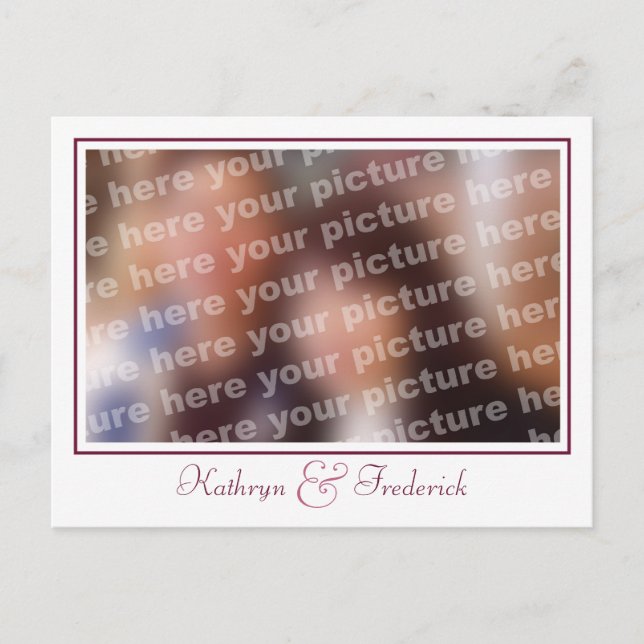 Custom photo plum wedding save the date postcards (Front)