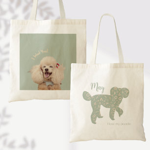 Custom Photo Poodle Dog Mom Sage Green Name Tote Bag