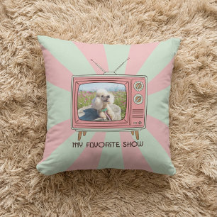 Custom Photo Poodle My Favorite Show Pastel TV Throw Pillow
