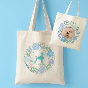 Custom Photo Poodle Tote – Pastel Blue Floral
