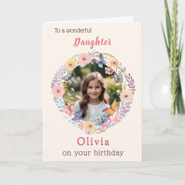 Custom Photo Pretty Flowers Daughter Birthday Card (Front)