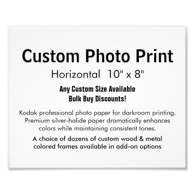Custom Photo Print - Horizontal 10" x 8" (Front)