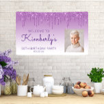 Custom Photo Purple Glitter Drip 50th Birthday Banner<br><div class="desc">Welcome guests with this chic, glamourous fiftieth birthday party photo banner, featuring a sparkly purple faux glitter drip border and purple ombre background. Easily replace the sample image with a photo of the guest of honour. Personalize it with her name in purple handwriting script, with the birthday and date below...</div>