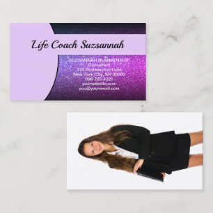 Custom Photo Purple Ombre Glitter Professional Business Card