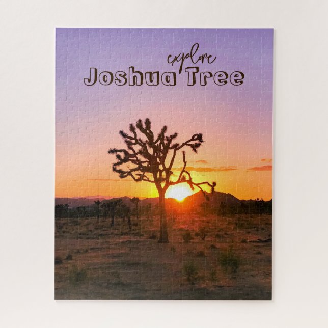 Custom Photo Purple Orange Sunset Joshua Tree Jigsaw Puzzle (Vertical)