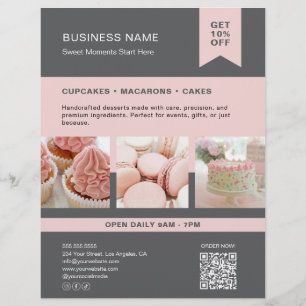 Custom Photo QR Bakery Gray Pink Flyer