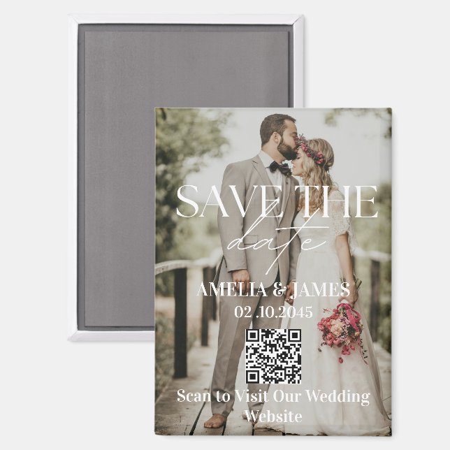 Custom Photo QR Code Wedding Save The Date Magnet (Front/Back)