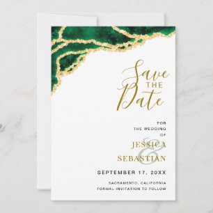 Custom Photo QR Code White Emerald Gold Modern Save The Date