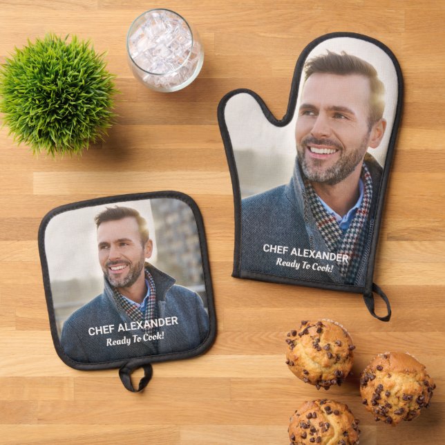 Custom Photo Ready To Cook Personalize Oven Mitt Oven Mitt & Pot Holder Set (Top Down)