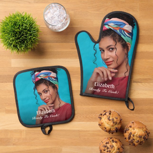  Custom Photo Ready To Cook Personalize Oven Mitt & Pot Holder Set (Top Down)