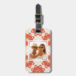 Custom Photo Red And Gold Floral Lace Pattern Luggage Tag