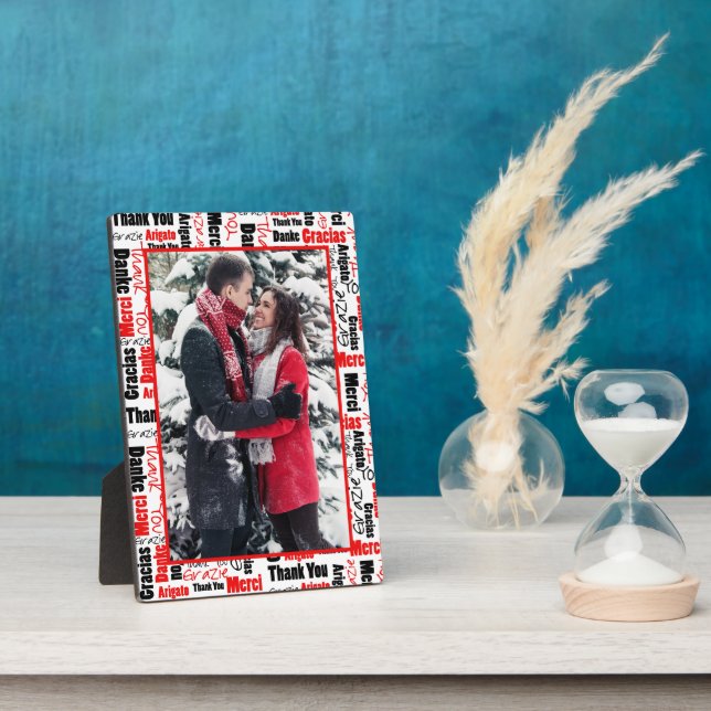 Custom Photo Red Black Thank You Framing Plaque (Side)