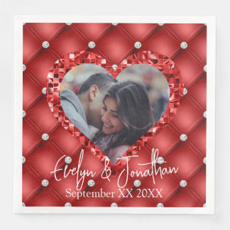 Custom Photo Red Diamonds & Heart Frame  Napkin