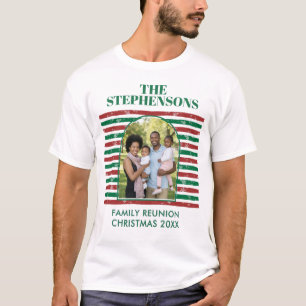 Custom Photo Red Green Striped Family Reunion T-Shirt