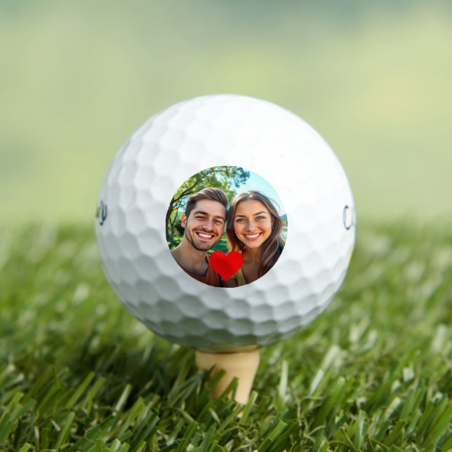 Custom Photo Red Heart Valentines Gift Golf Balls (Insitu Tee)