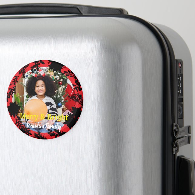 Custom Photo Red Merry Bright Christmas  Magnet (In Situ (Luggage))