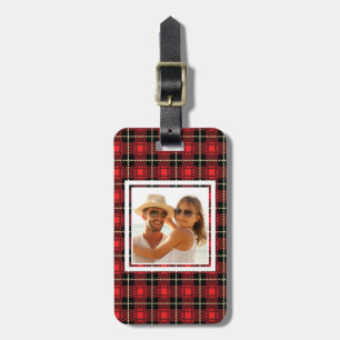 Custom Photo Red Plaid Background Luggage Tag