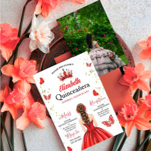 Custom Photo Red Royal Quinceañera Invitation