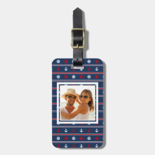 Custom Photo Red White And Blue Nautical Pattern Luggage Tag
