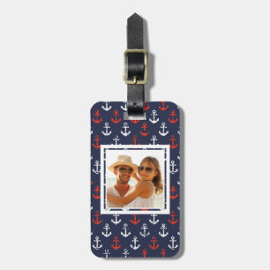 Custom Photo Red White And Blue Navy Pattern Luggage Tag