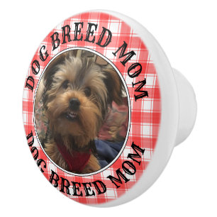 Custom Photo Red & White Country Farmhouse Plaid Ceramic Knob