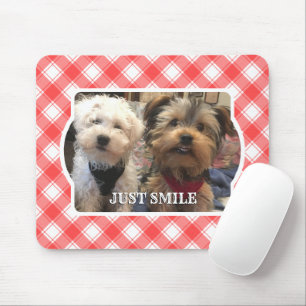 Custom Photo Red & White Country Farmhouse Plaid Mouse Pad