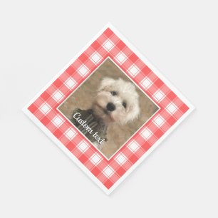 Custom Photo Red & White Country Farmhouse Plaid Napkin