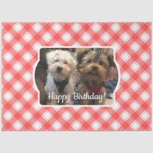 Custom Photo Red & White Country Farmhouse Plaid Tissue Paper