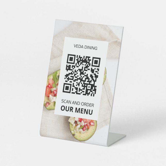custom Photo Restaurant Scan QR Code Menu  Pedestal Sign (Front)