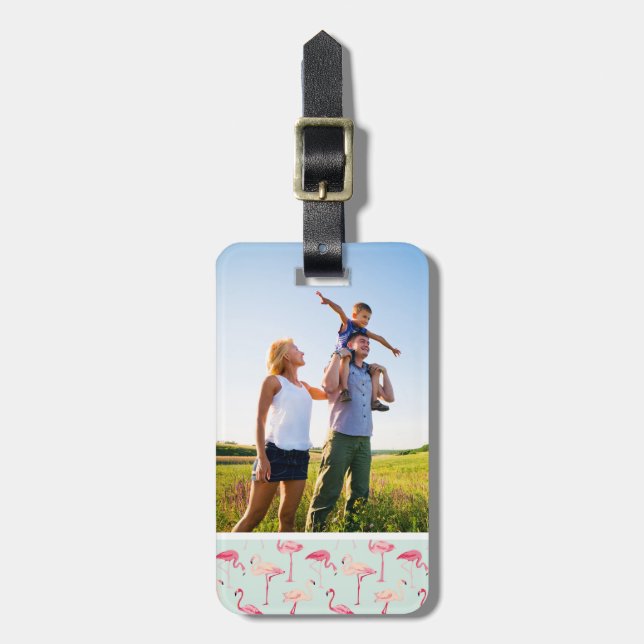 Custom Photo Retro Flamingo Pattern Luggage Tag (Front Vertical)