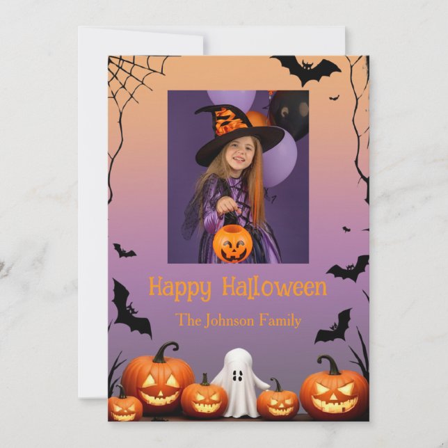 Custom Photo Retro Happy Halloween Holiday Card (Front)