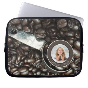 Custom Photo Roasted Coffee Beans Silver Scoop Laptop Sleeve