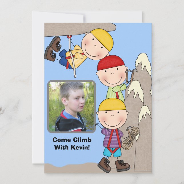 Custom Photo Rock Wall Climbing Birthday Invite (Front)
