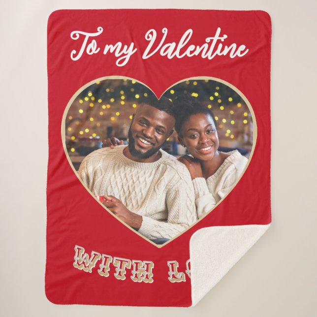 Custom Photo Romantic Heart Valentine’s Day Red Sherpa Blanket (Front)