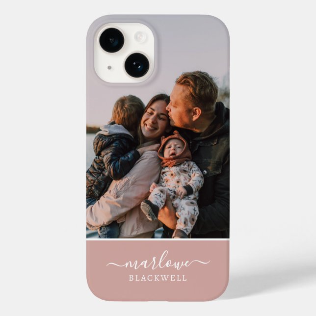 Custom Photo Rose Gold Calligraphy Name Case-Mate iPhone Case (Back)