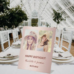 Custom photo rose gold friends birthday pedestal sign<br><div class="desc">A photo welcome sign for 2 persons,  friends,  sisters,  twins.  A rose gold gradient background.  Personalize and add 2 photos,  names and date(s)</div>
