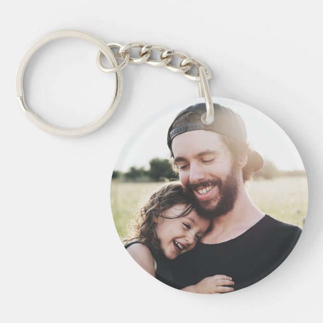 Custom Photo Rustic Best Dad Ever Keychain (Front)
