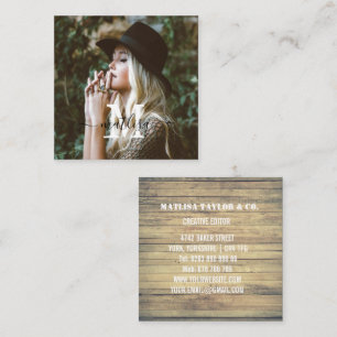 Custom Photo Rustic Wood Monogram Professional  Square Business Card