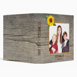 Custom Photo Rustic Wood Sunflower 3 Ring Binder