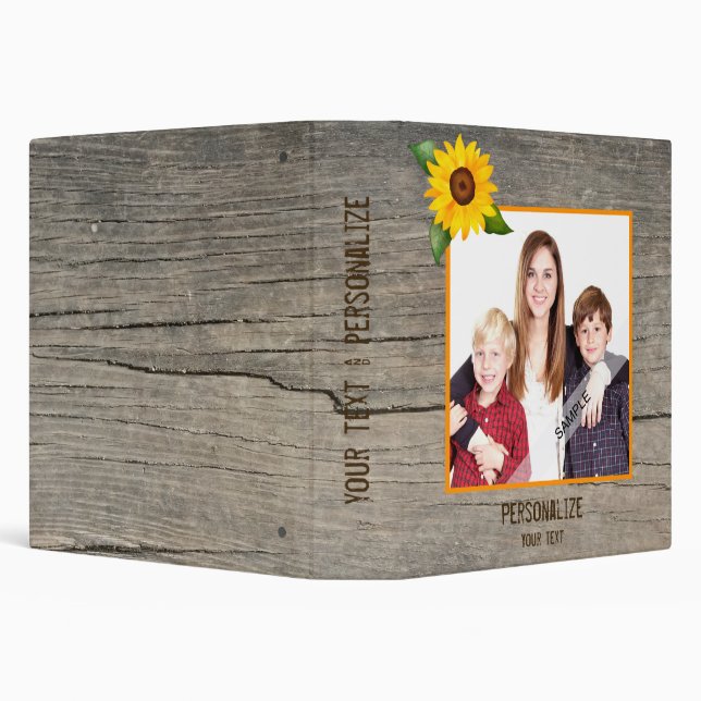 Custom Photo Rustic Wood Sunflower 3 Ring Binder (Background)