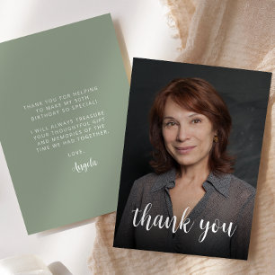 Custom Photo Sage Green 50th Birthday Party Thank You Card