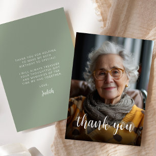 Custom Photo Sage Green 80th Birthday Party Thank You Card