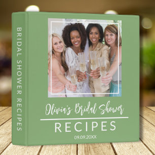 Custom Photo Sage Green Bridal Shower Recipe Book Binder