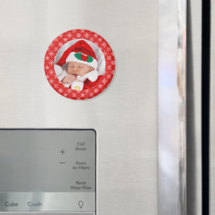 Custom Photo Santa Baby Red Background Snowflakes Magnet
