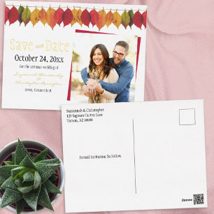 Custom Photo Save The Date Autumn Leaves Postcard