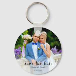 Custom Photo   Save the Date, Hand lettering W/G  Keychain