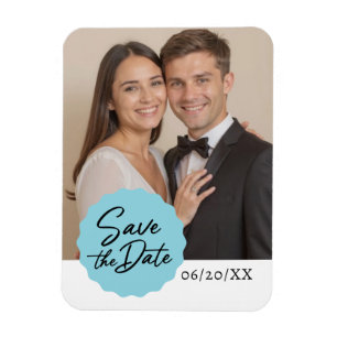 Custom Photo Save The Date Modern Script Emblem Magnet